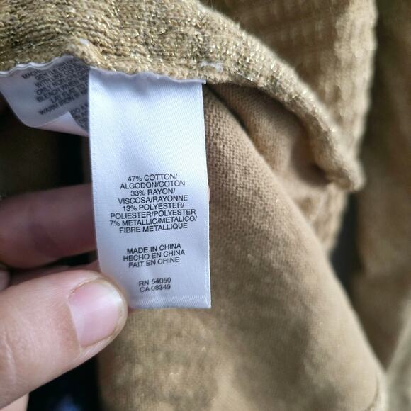 Evan-Picone Petite Gold Metallic Cardigan PM – Classic Minimalist Workwear - Picture 4 of 7